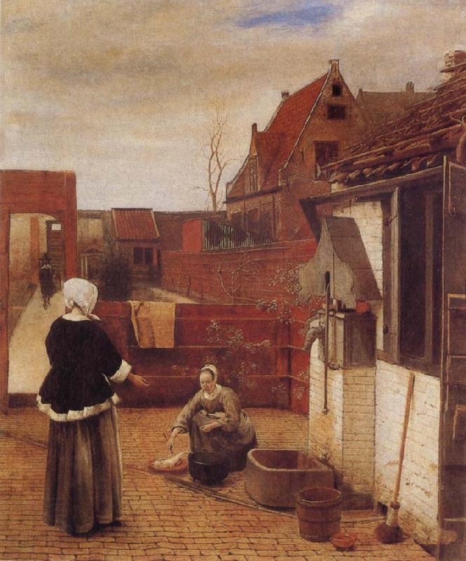 Pieter de Hooch A Woman and her Maid in  Courtyard oil painting picture